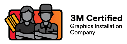 Graphic of two installers with text: "3M Certified Graphics Installation Company"