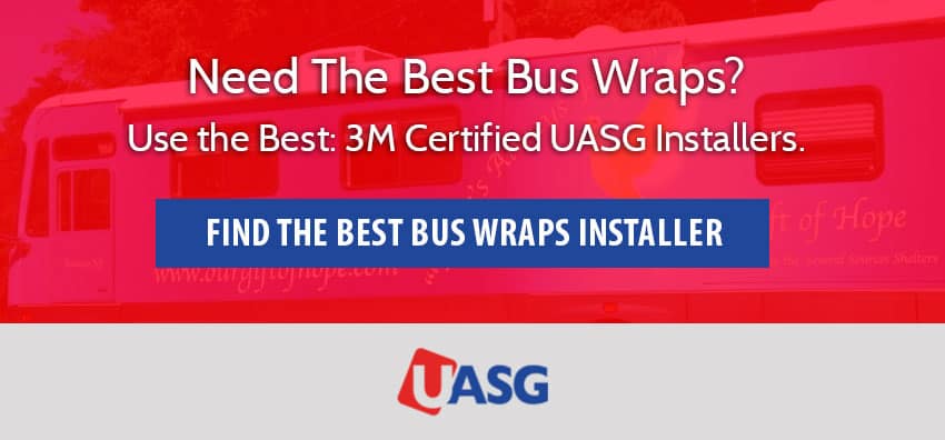 Red and blue image promoting UASG 3m certified installers.